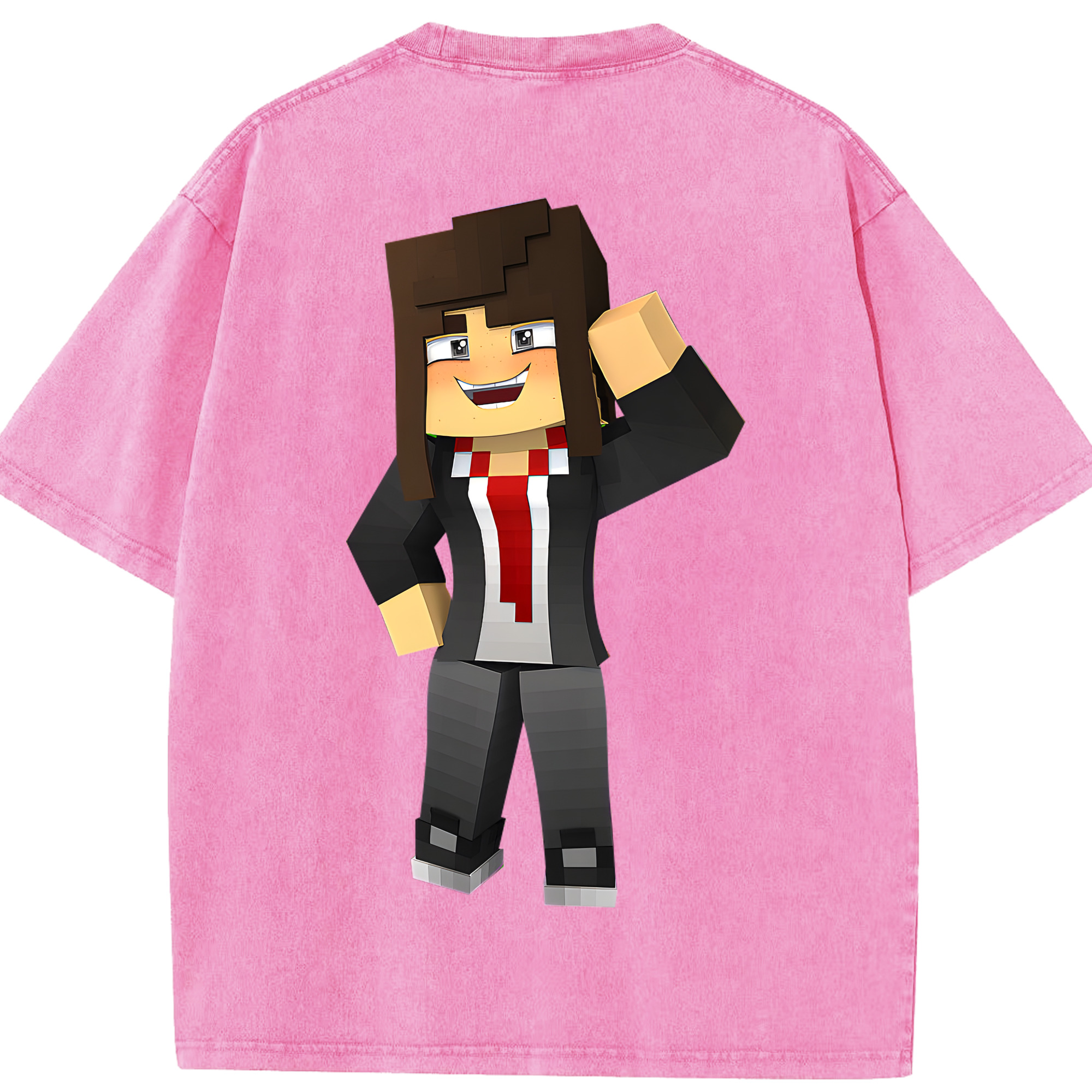 （画像用） マインクラフト ブロックの世界 Minecraft MC Block world 綿100% ヴィンテージ風 半袖Tシャツ（背面プリント）